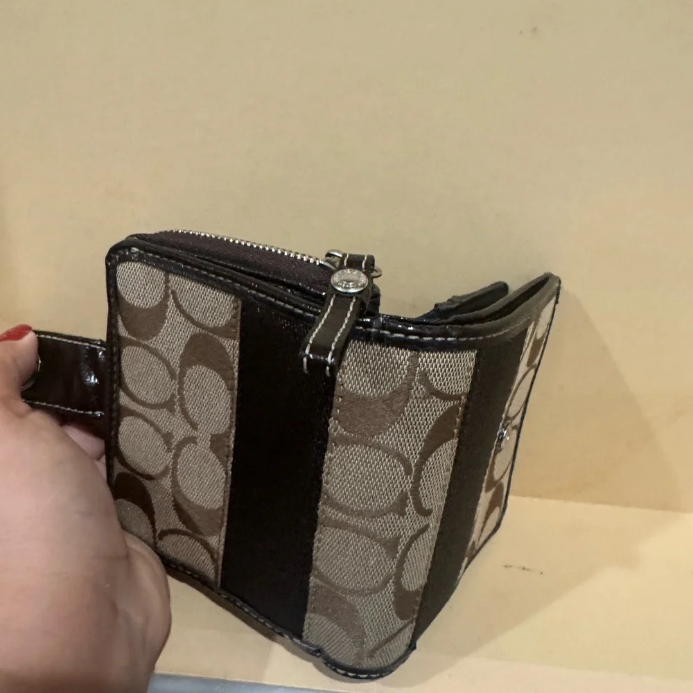 Coach Signature Brown Compact Wallet